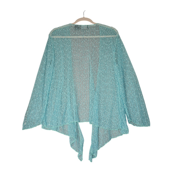 Frazzle Sheer Cardigan Sweater Womens Medium Green Open Knit Lightweight Beachy - Picture 6 of 10